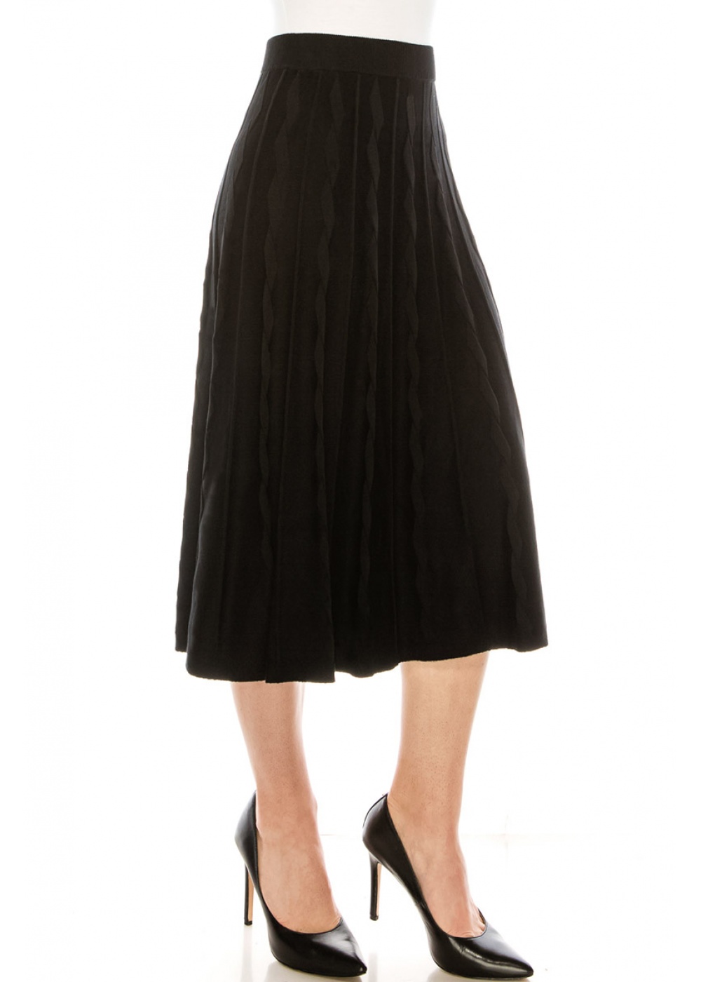Cable knit midi skirt in black Modest Women Clothing YAL New York